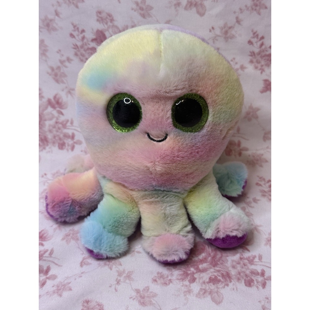 TY Beanie Boos Pastel Rainbow Octopus Plush Green Glitter Eyes 6"